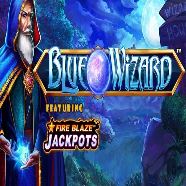 Blue Wizard Fire Blaze Jackpots online game logo by Rarestone Gaming on instantcasino-login.com