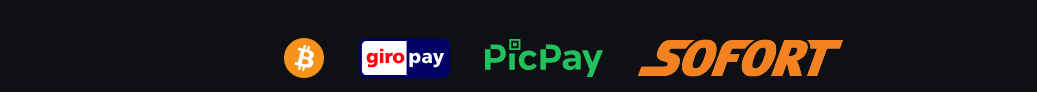 Casino payment methods banner featuring Bitcoin, giropay, PicPay, and Sofort for fast and secure online deposits.
